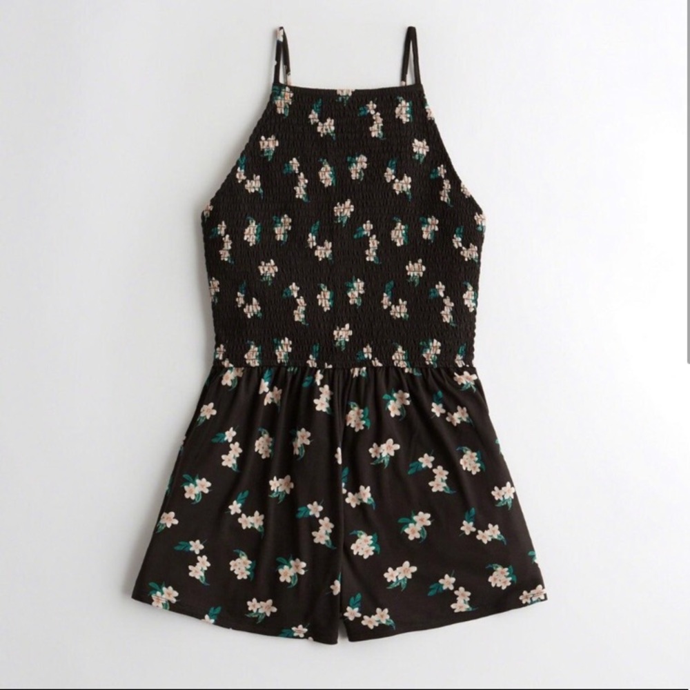 Black floral smocker hollister romper